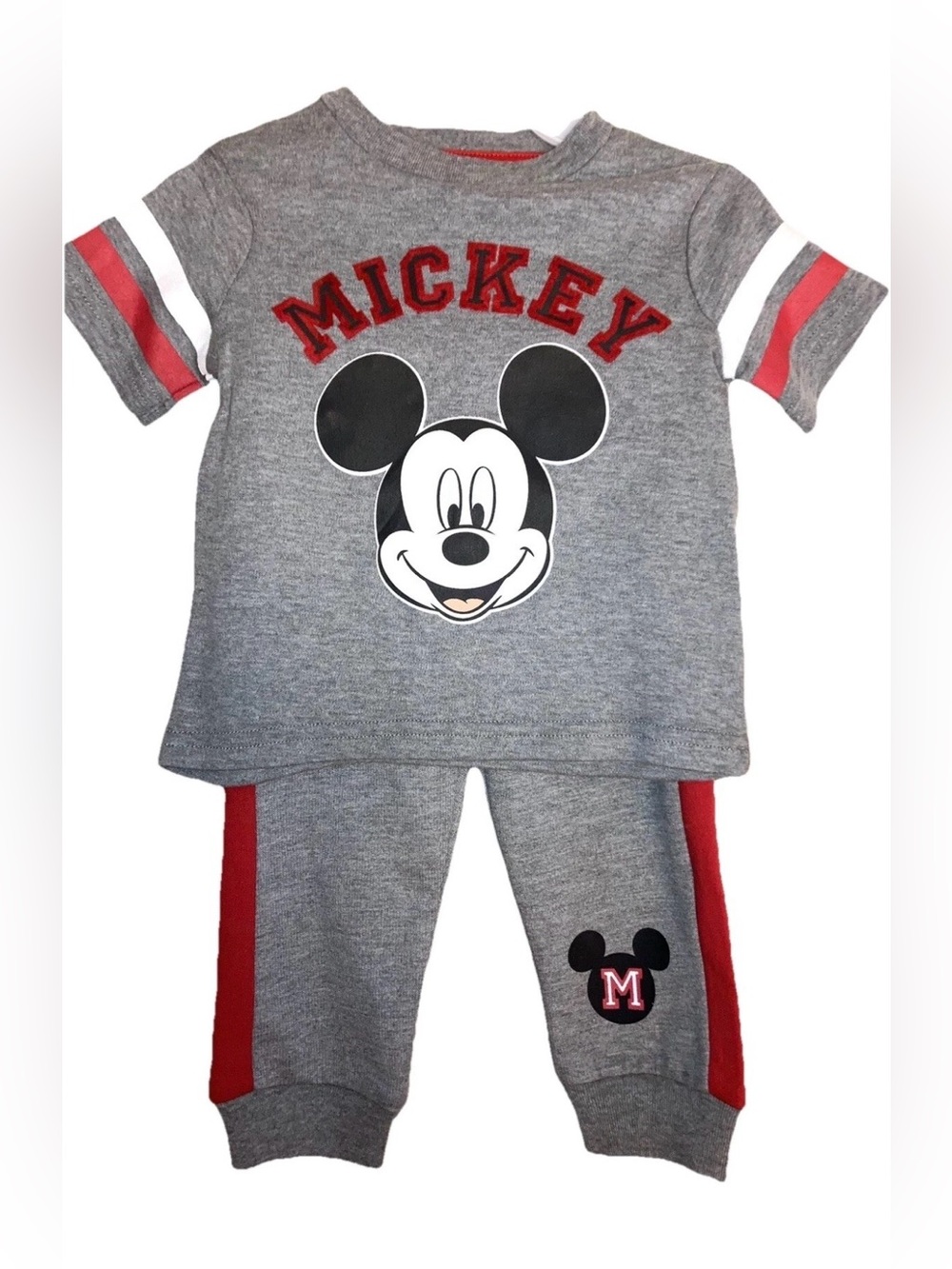 Disney Baby 2-piece Sporty Varsity Mickey Mouse Red & Gray Jogger Outfit 12 Mo